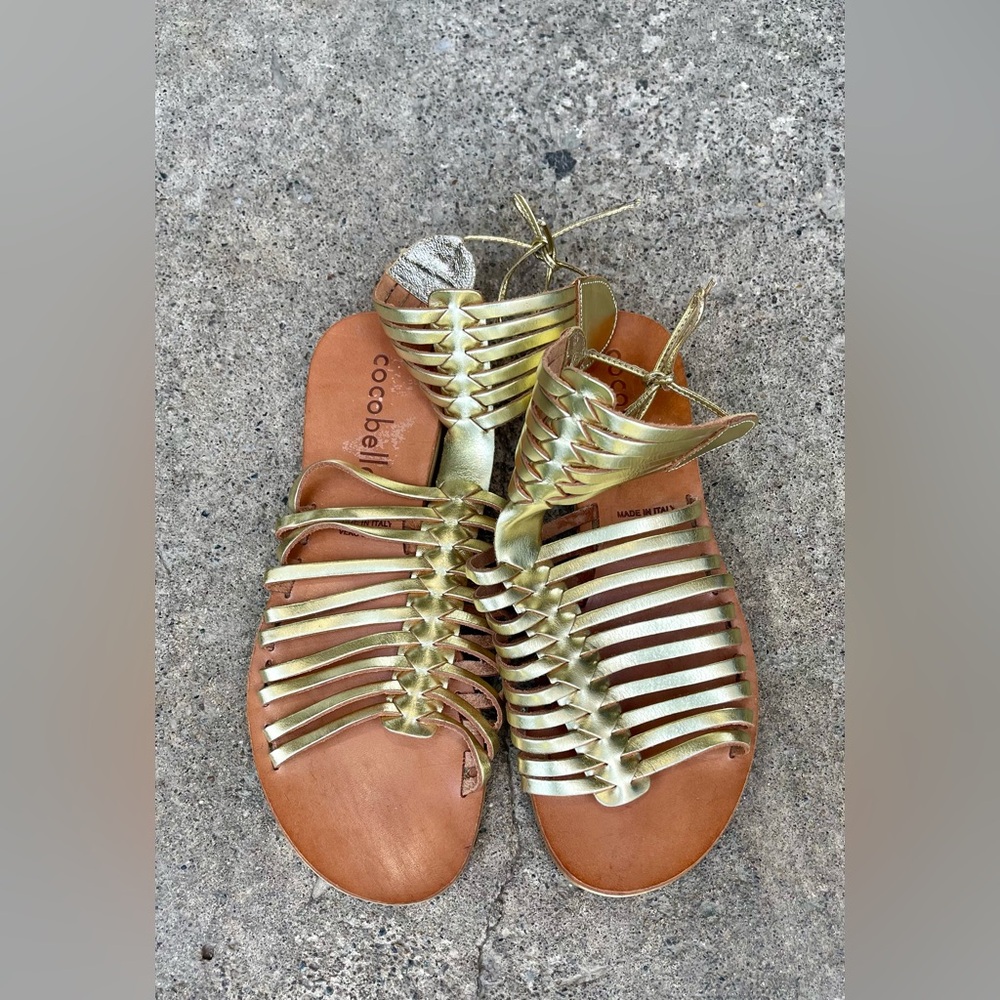 Cocobelle Ibiza Women’s Gold Leather Gladiator Sandals Size 8.5 / 39